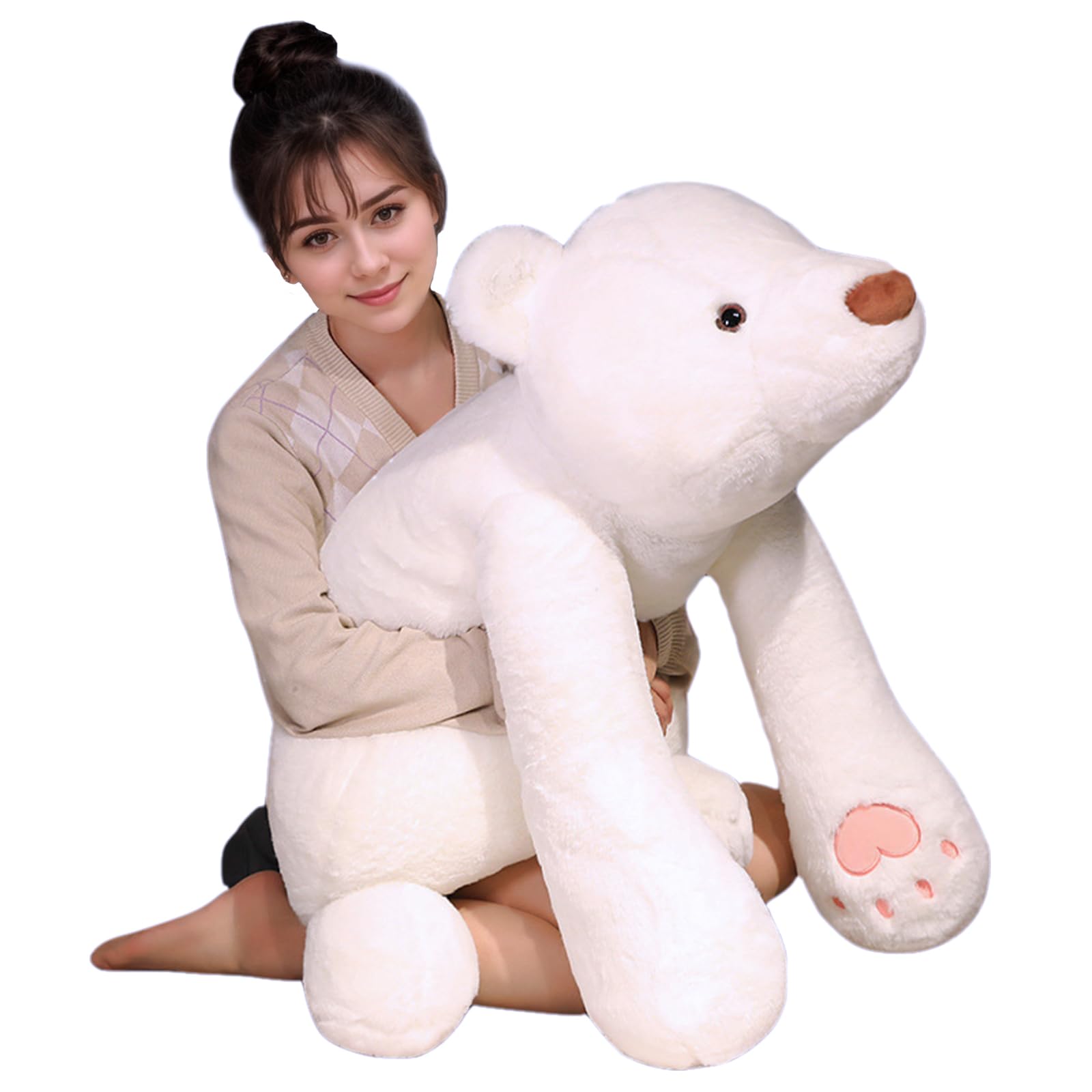Nxnynz Bear Stuffed Animal Plush, 47.2In Cute Soft Big White Hugging Polar Bear Plushies Pillow Toys Doll Kawaii Birthday Gift F
